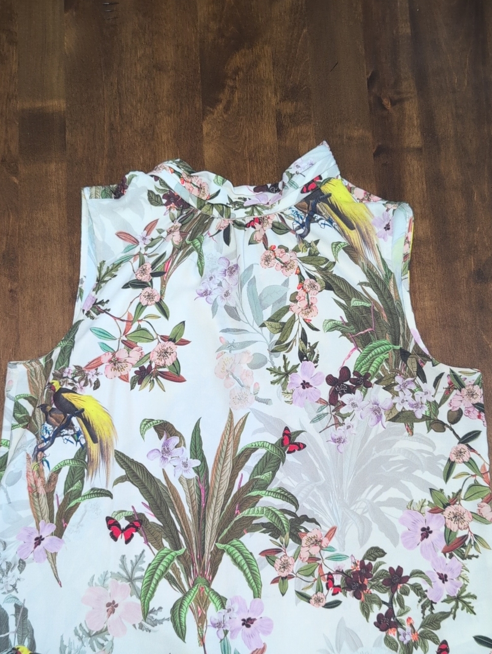 H&M Floral & Bird Print Sleeveless Top - White, Pink, Green